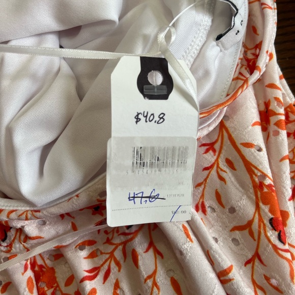 Topshop Eyelet Jersey V Neck‎ Midi Dress Floral orange Cut Out 14 NWT - Picture 4 of 6